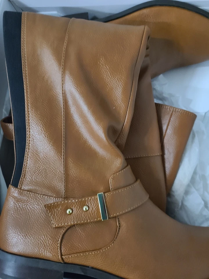 Ws12 Bar III 女式 Daphne 棕色人造皮革过膝长靴 5.5 M — 第 2/3 张图片