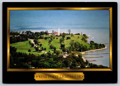Postcard Wind Point Lighthouse Racine Wisconsin Aerial view 4E
