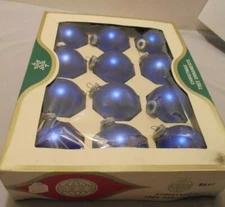 Christmas Tree Glass Ornaments, 12 Shiny Brite, Blue Satin, 3"  Vintage