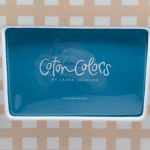 Coton Colors by Laura Johnson Photo Frame Ceramic Pink Gingham Classic Decor New - Picture 2 of 5
