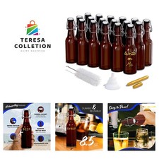 8.5 Oz Amber Swing Top Glass Bottles with Airtight Lid 18 Pack Mini Beer Bo...