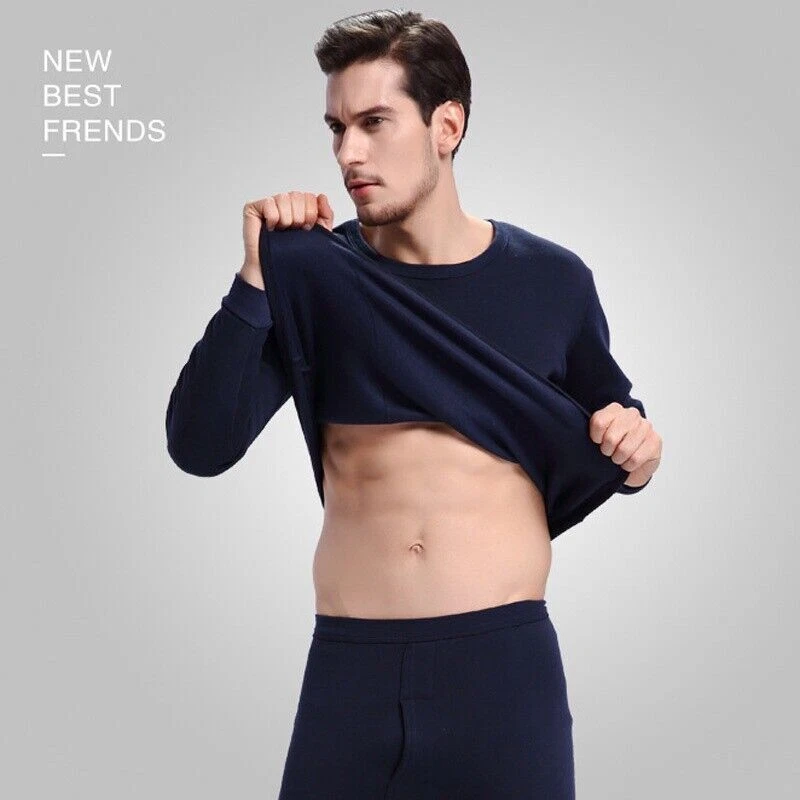 男式冬季超柔软抓绒衬里保暖上衣和底部长约翰内衣套装 — 第 3/4 张图片