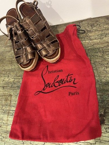 Christian Louboutin Metallic Bronze Leather Barcelona Wedge Sandals Size 37/7 - Picture 7 of 7