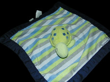 Carters Turtle Green Blue White Gray Striped Plush Security Blanket Lovey