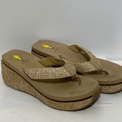 Volatile Women's Woven Wedge Slip-On Tan Sandals Size 10