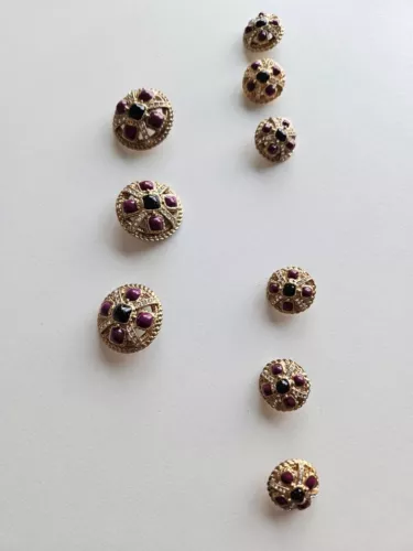 CHANEL Ultra-Rare 100% Gripoix Button Set of 12pcs- Black & Purple Cabochons VTG