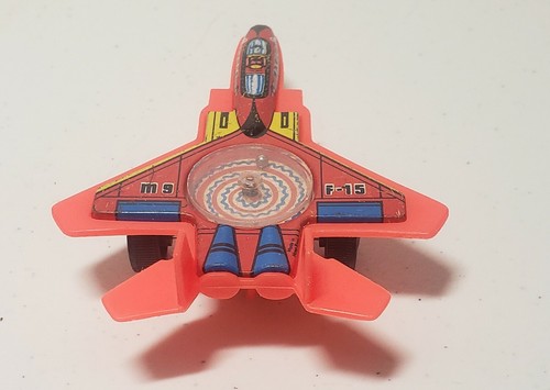 JIMMY TOYS 80's 4'' RED F-15 EAGLE JET FIGHTER TIN & PLASTIC SPINNING TOP - Picture 6 of 6