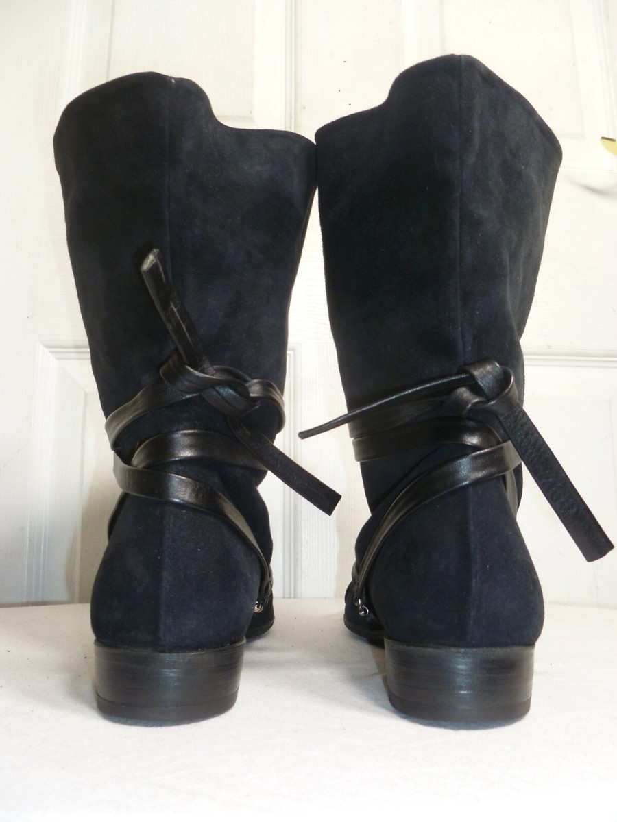 SARTORE WOMEN'S BLACK SUEDE/LEATHER WRAP STRAP FASHION ANKLE