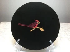 Vintage MCM Couroc Round Cardinal on Twig Footed Utility Dish Wood Black Signed
