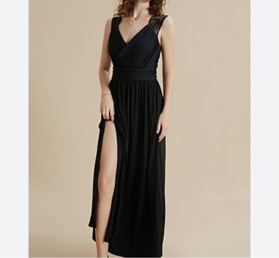 New Elegant Sexy Black Floor Length Slit and Lace Dress / Medium / Formal |  eBay