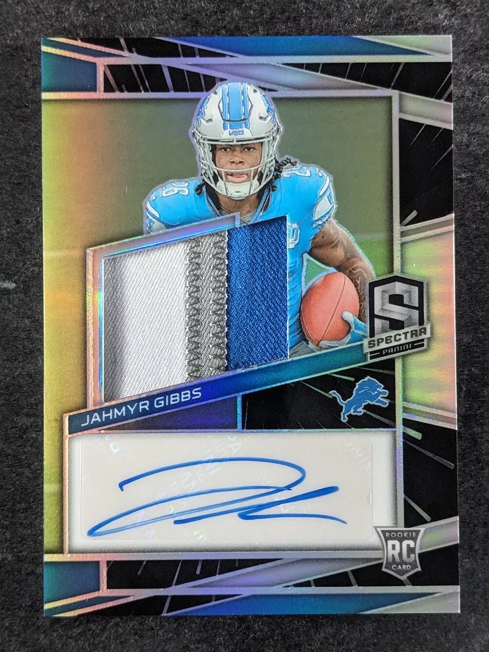 2023 Panini Spectra JAHMYR GIBBS 21/60 Rookie RC Patch Auto Hyper Prizm SP #212