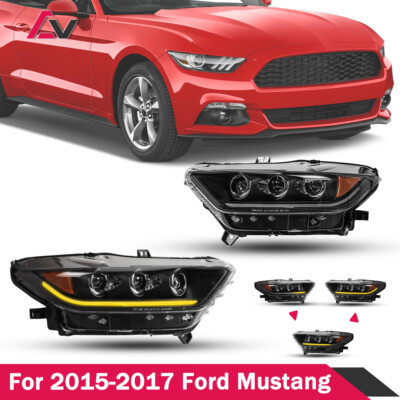 For 2015 16 2017 Ford Mustang Sequential Headlights Full LED Projector Headlamps
