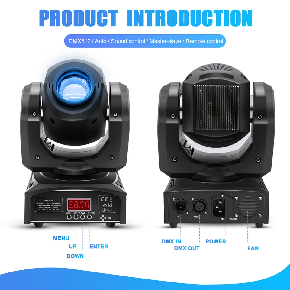 U'King Beam 120W Stage Moving Head Light LED GOBO RGBW DJ DMX Disco Club Light - Image 3 of 4