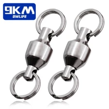 9KM Silver Ball Bearing Swivel with Split Ring Stainless Steel Fishing Connector