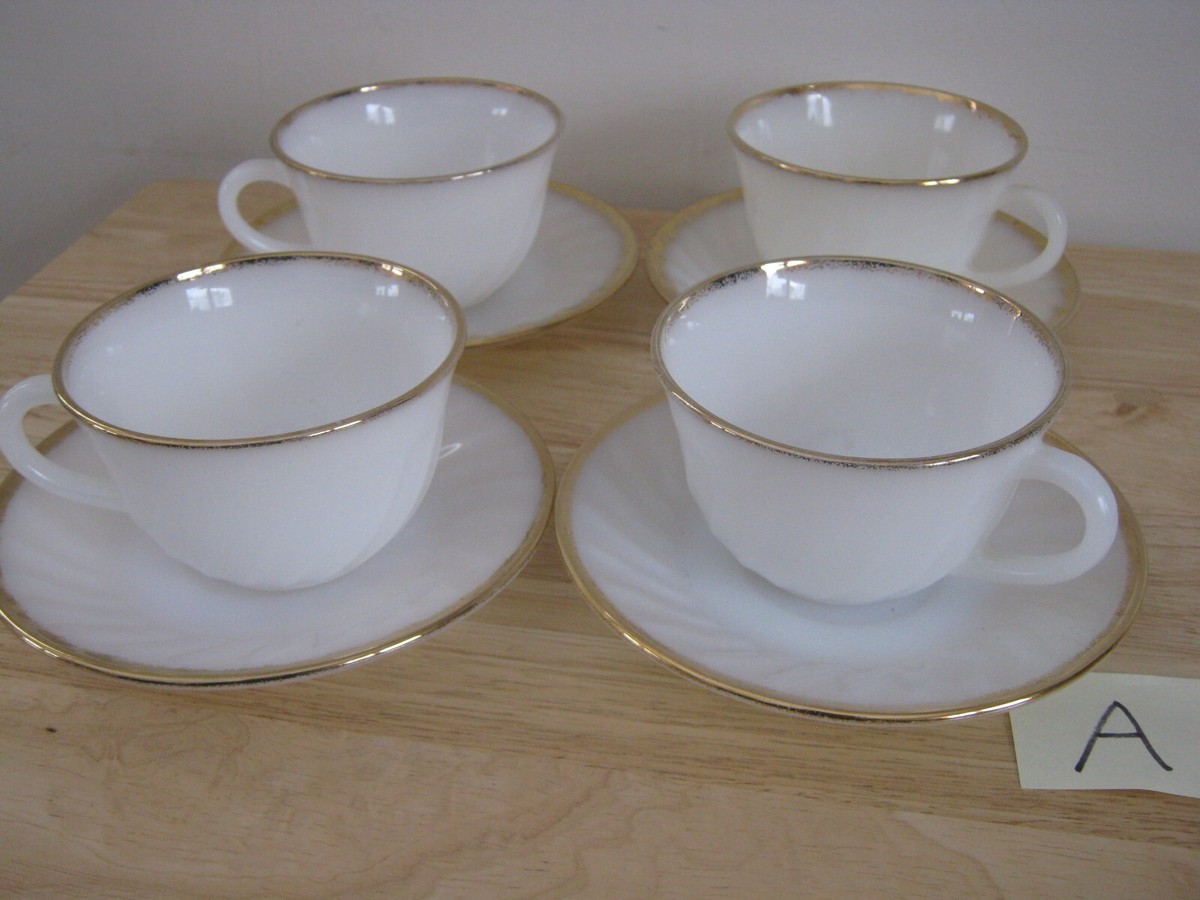 Fire-King Oven Ware White Swirl Pattern Gold Rim Cup Fire-King Oven Ware White Swirl Pattern Gold Rim Cup