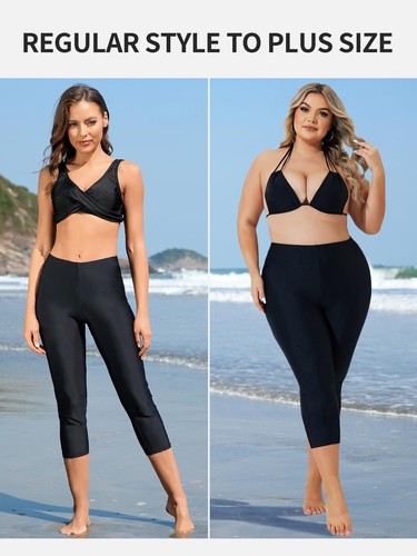 Plus Size Swim Capris for Women Swimsuit Pants UPF 50+ Rash Guard Pants Black 1X - Picture 4 of 9