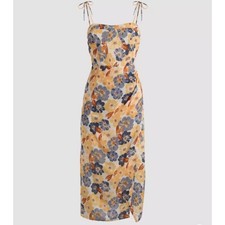 Micas Women floral Midi SunDress Side Split Tie Shoulder Top Sz. Med NWT