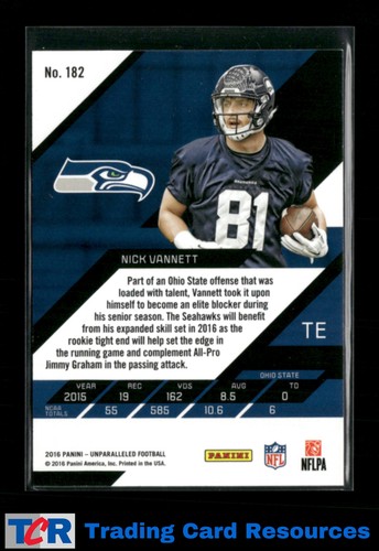 Panini Unparalleled #182 2016 Nick Vannett naranja #/99 - Imagen 2 de 2
