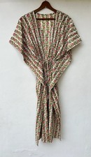 Indian White Floral Handmade Cotton Kaftan Maxi Dress Women's Clothing Gown US