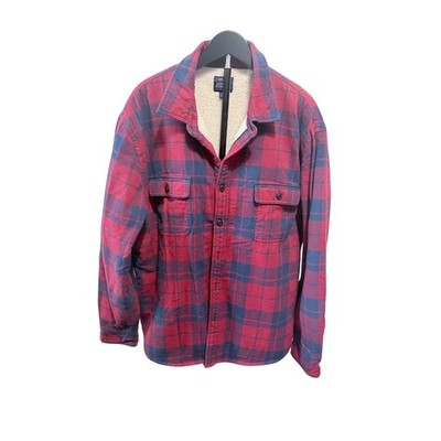 J. Crew Red and Navy Plaid Sherpa-Lined Shirt Jacket