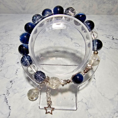 Handgefertigtes Damen Glasperle Galaxie Armband Charm Stern BLAU Silber Kristall