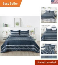 Bohemian Geometric Quilt Set King - Ultra-Soft Navy Blue 3-Piece Bedspread Set