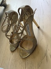 Jimmy Choo Gold Strappy Stiletto Open Toe Heels Ankle Strap Buckle 36