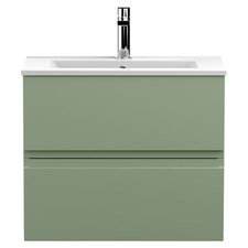 Hudson Reed Urban Satin Green 600mm Wall Hung 2 Drawer Vanity Unit and Minimalis