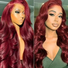 Natural Wine Red Glueless Lace Front Wigs Long Wavy Pre Plucked Hairline Women
