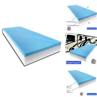 FoamTouch RV Bunk Mat 4'' x 30'' x 75'' Gel Memory Foam White No Cover