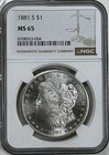 1881 -S $1 NGC MS-65 in New Brown Label Holder - Morgan Silver Dollar Gem