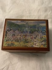*WOODEN OBLONG ANNABELLA TRINKETBOX PAINTED CARIBBEAN SCENE BY ARTIST EVE FOSTER