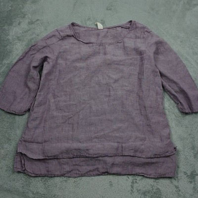 Chalet Top Womens Medium Purple Linen USA 3/4 Sleeve Preppy
