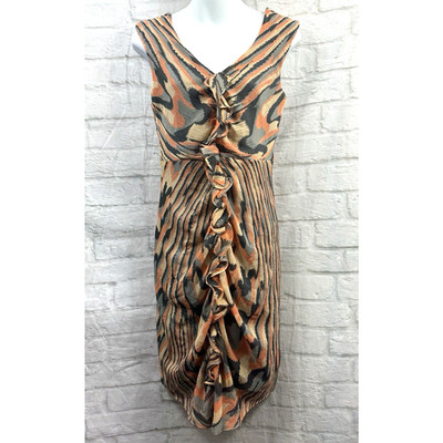 Fransa Summer Pencil Dress Chiffon Sz S Orange Grey Floral Occasion Cottagecore