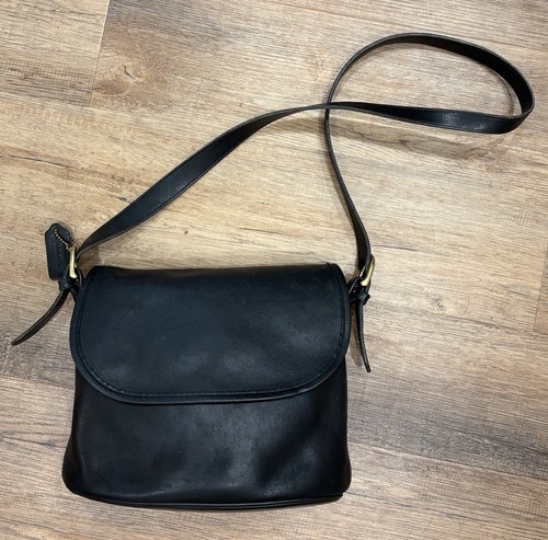 Coach Fletcher 4150 Black Soft Leather Flap Shoulder Crossbody Bag Brass Vintage - Picture 6 of 18
