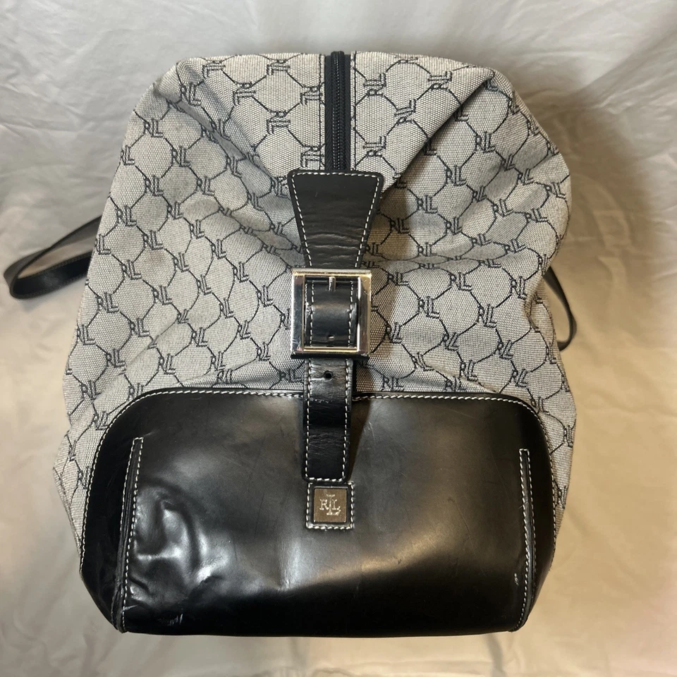 Bolso de Lona de Hombro Vintage Ralph Lauren Signature Monograma Cuero Lona Foto 3 de 4