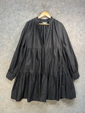 Ro&Zo Dress Womens Size UK 18 Black Cotton Stretch Tiered Long Sleeve Smocked