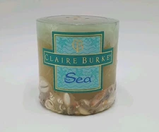 Claire Burke The Sea Pillar Candle Scented  3" x 3" Candle With Sea Shells - New