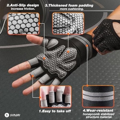 SIMARI BREATHABLE WORKOUT GLOVES FOR MEN WOMEN, PADDED, WEIGHT LIFTING, LARGE