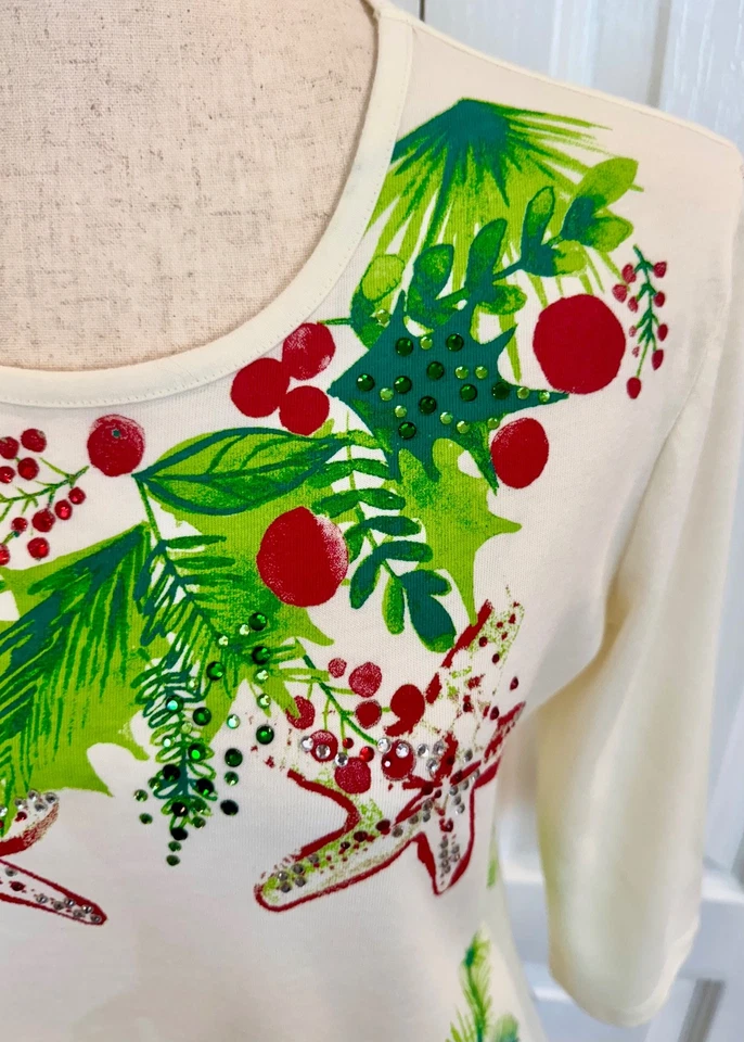 热带圣诞上衣,Coral Bay P/S 码,3/4 Slve,棉,珠宝冬青 — 第 2/4 张图片