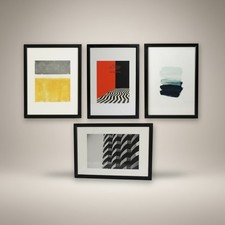 Set Of 4 Modern Framed Art Prints Geometric Abstract Designs - 20.5" x 14.5"