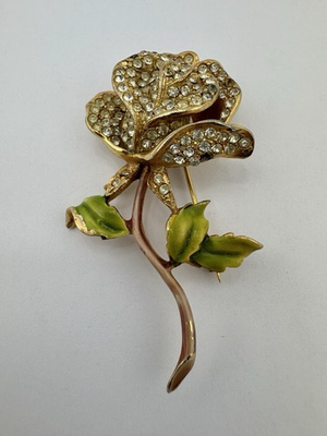 #ad Kramer of New York Enamel amp; Clear Rhinestone ROSE Flower Pin Brooch $11.95