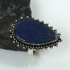 Lapis Lazuli Gemstone Ethnic Handmade Ring Jewelry Gift US Size-8.75 AR 19300