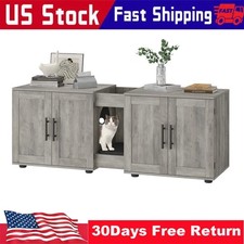 Double Room Cat Litter Box Enclosure for 2 Cats Hidden Litter Box Cabinet, Grey