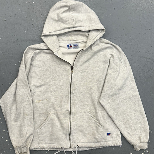 Vintage Russell Athletic Hoodie Mens Large Gray High Cotton USA Made Thrashed