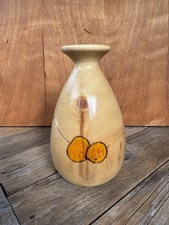 Hand Turned Aspen Wood Vase with Aspen Leaf Design 6" Tall
