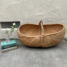 Vintage Handmade Woven Harvest Gathering Basket Large Buttocks