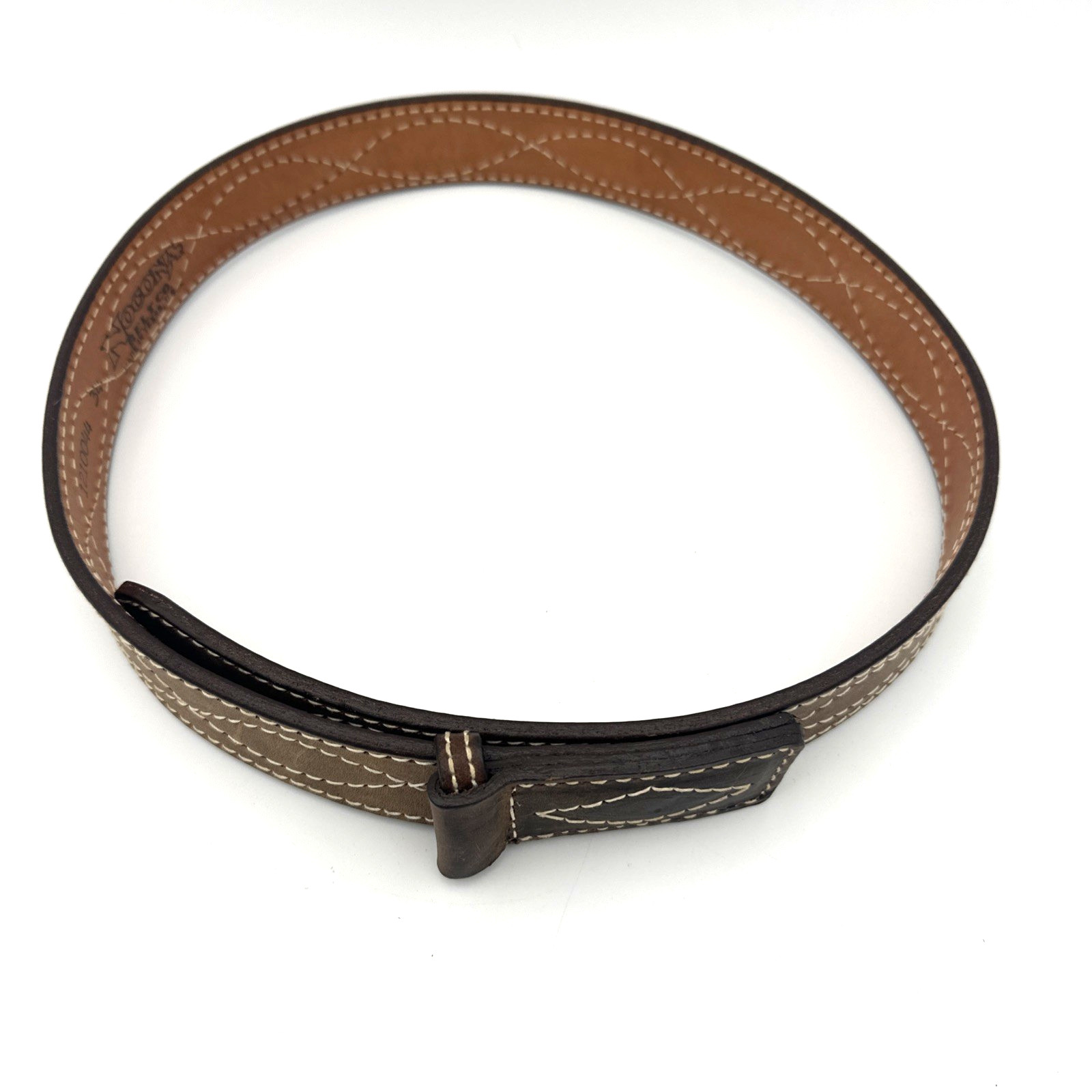 Nocona Leather Belt Brown Stitched Size 34 Built In Buckle USA Western Cowboy