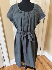 Lands’ End Cotton Blend Belted Midi Dress Grayish Green Women’s Size 18 NWOT