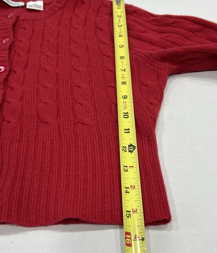 Autumn Cashmere Womens Cashmere Top Cable Knit Short Sleeve Cardigan Red Medium - Picture 6 of 8